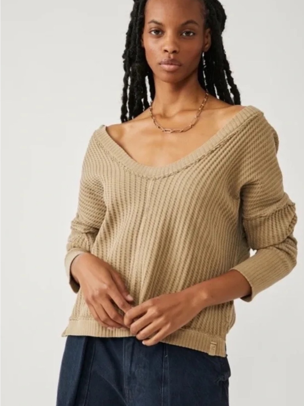 Free People We the Free Waffle Knit Tan Top